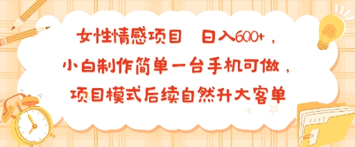 女性情感项目 小白制作简单一台手机可做 项目模式后续自然升大客单 日入6张-靠谱项目库