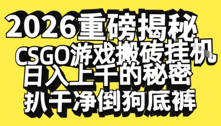 2026开年重磅解密，CSGO游戏搬砖挂G日入1k+的秘密，把倒狗的底裤扒干【揭秘】-靠谱项目库