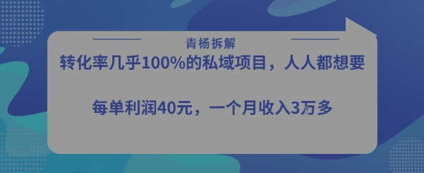 转化率最高的私域项目，每单利润40-50米，月入过1w-靠谱项目库