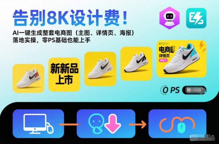 告别8K设计费！AI一键生成整套电商图（主图、详情页、海报）落地实操，零PS基础也能上手-靠谱项目库