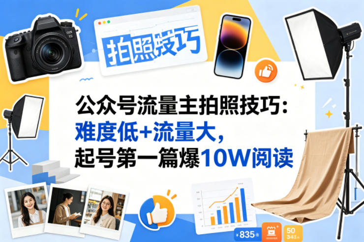 公众号流量主之拍照技巧赛道，难度低+流量大，起号第一篇就爆了10w阅读-靠谱项目库