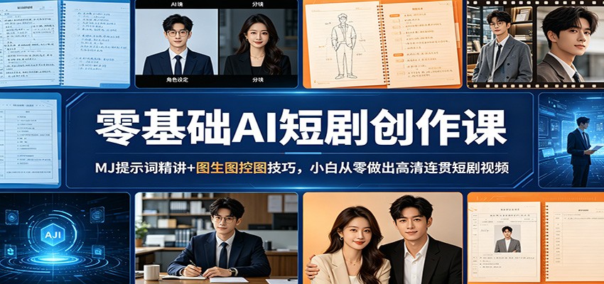 零基础AI短剧创作课：MJ提示词精讲+图生图控图技巧，小白从零做出高清连贯短剧视频-靠谱项目库