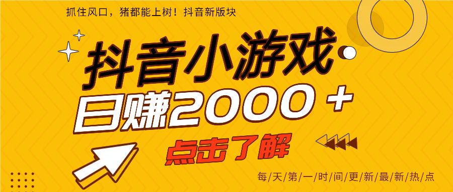 抖音小游戏，最新风口项目，亲测单游戏2000+感兴趣点击了解。-靠谱项目库