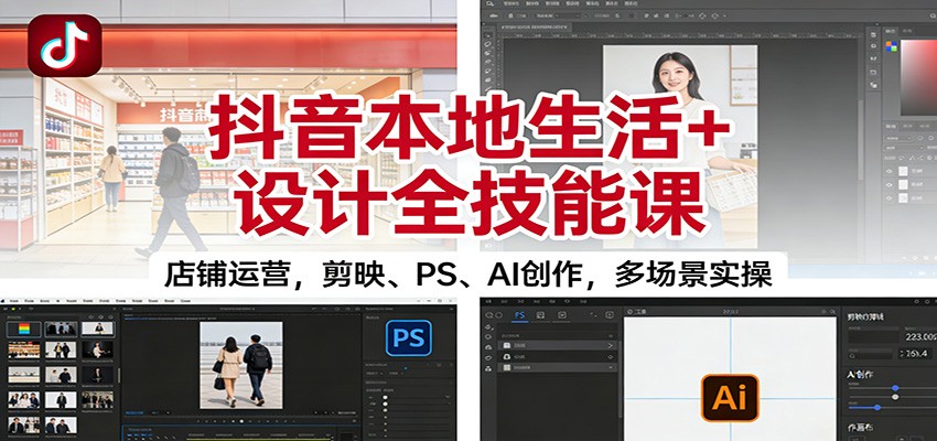 抖音本地生活+设计全技能课：店铺运营，剪映、PS、AI创作，多场景实操-靠谱项目库