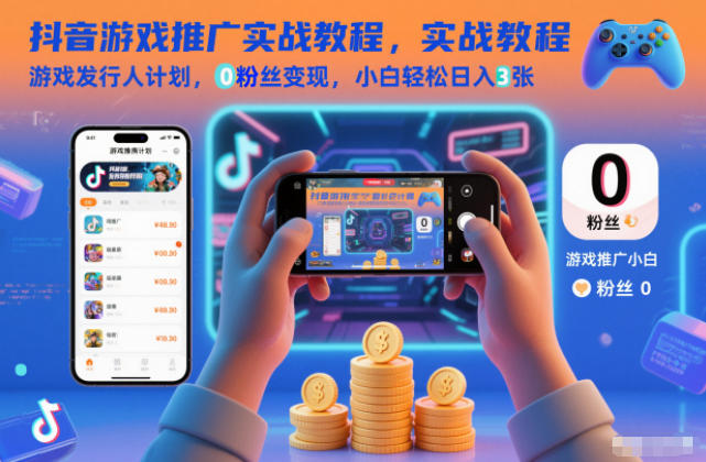 抖音游戏推广实战教程，游戏发行人计划，0粉丝变现，小白轻松日入3张-靠谱项目库