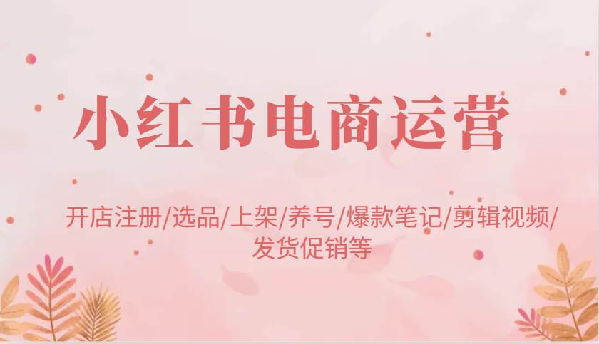 小红书电商运营：开店注册/选品/上架/养号/爆款笔记/剪辑视频/发货促销等-靠谱项目库