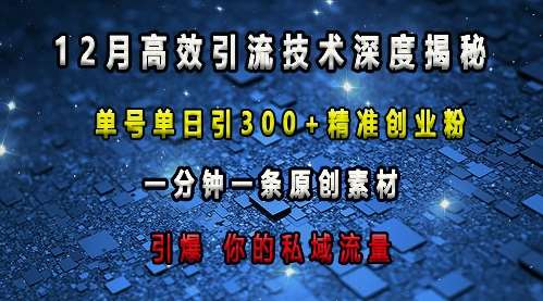 最新高效引流技术深度揭秘 ，单号单日引300+精准创业粉，一分钟一条原创素材，引爆你的私域流量-靠谱项目库