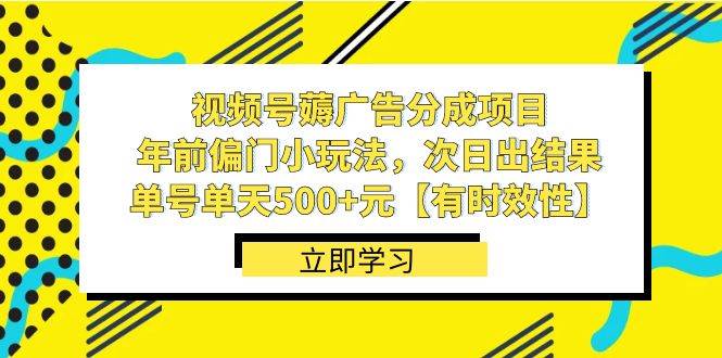 （8527期）视频号薅广告分成项目，年前偏门小玩法，次日出结果，单号单天500+元【…-靠谱项目库