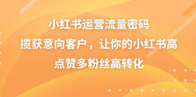 （8764期）小红书运营流量密码，揽获意向客户，让你的小红书高点赞多粉丝高转化-靠谱项目库