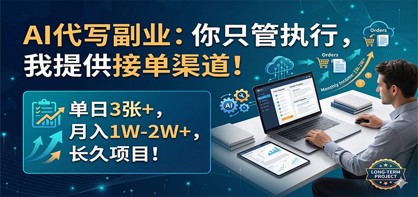 AI代写副业：你只管执行，我提供接单渠道！单日3张+，月入1W-2W+，长久项目-靠谱项目库