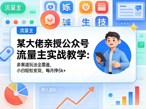 某大佬亲授公众号流量主实战教学：多赛道玩法全覆盖，小白轻松变现，每月多挣5k+-靠谱项目库