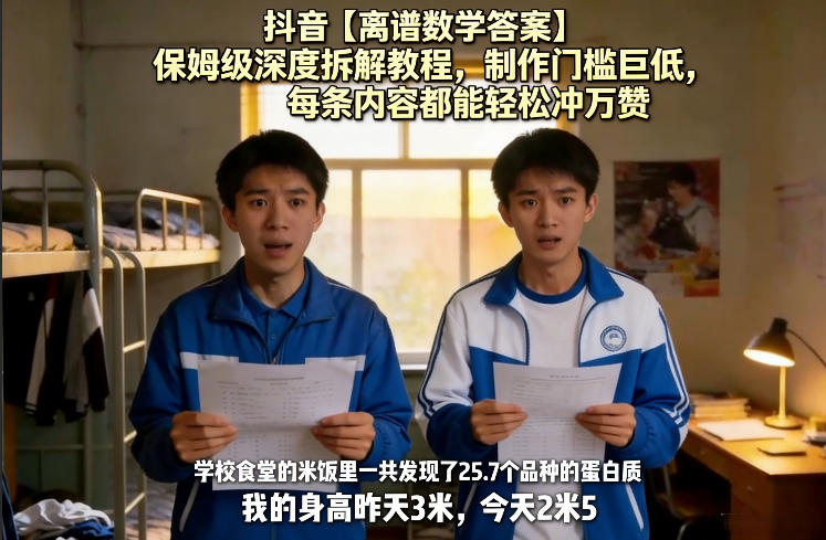 抖音【离谱数学答案】保姆级深度拆解教程，制作门槛巨低，每条内容都能轻松冲万赞，附详细步骤-靠谱项目库