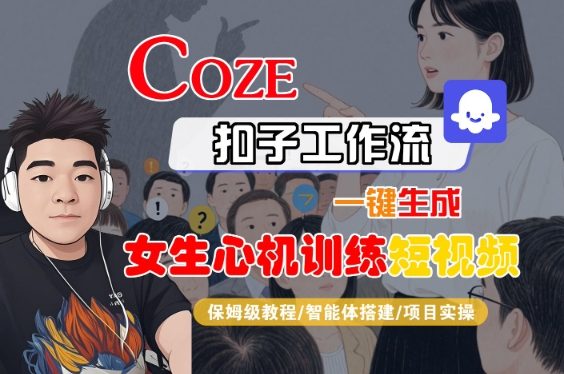 COZE扣子工作流一键生成女生心机训练短视频，保姆级教程-智能体搭建-项目实操-靠谱项目库