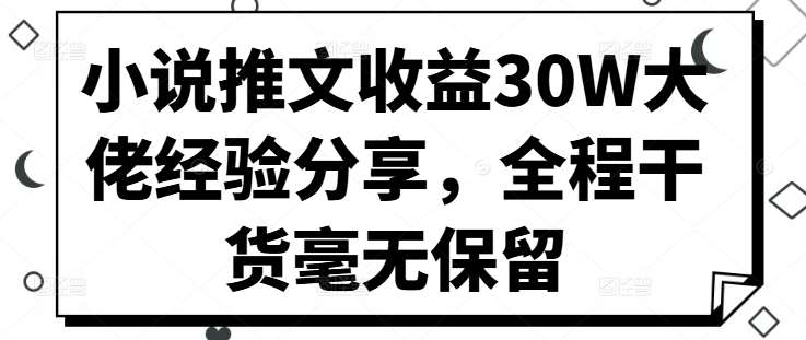 小说推文收益30W大佬经验分享，全程干货毫无保留-靠谱项目库