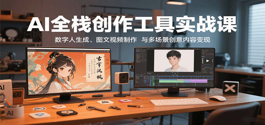 AI全栈创作工具实战课：数字人生成、图文视频制作与多场景创意内容变现-靠谱项目库