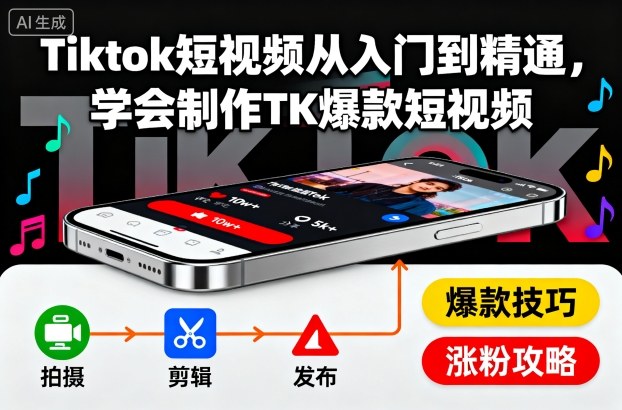 Tiktok短视频从入门到精通，学会制作TK爆款短视频-靠谱项目库