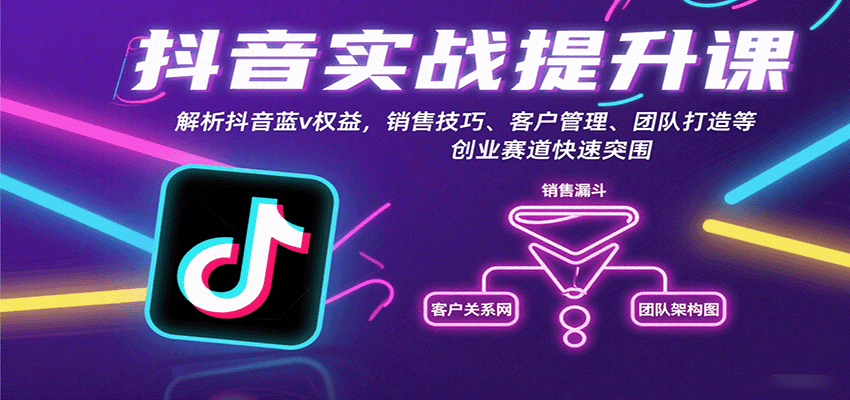 抖音实战提升课：解析抖音蓝v权益，销售技巧、客户管理、团队打造等创业赛道快速突围-靠谱项目库