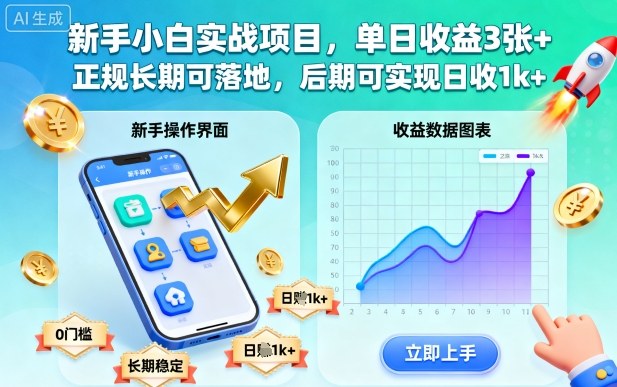 新手小白实战项目，单日收益3张+，正规长期可落地，后期可实现日收1k+【揭秘】-靠谱项目库