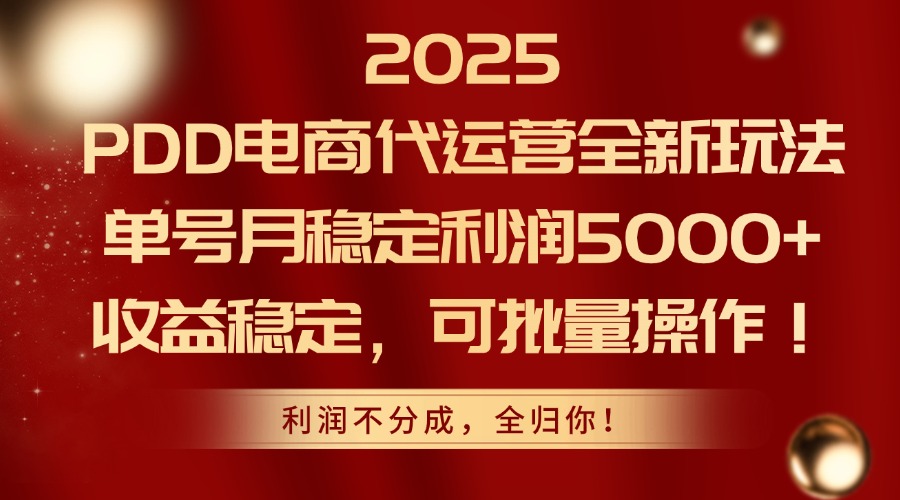 （14839期）2025PDD电商代运营全新玩法，单号月稳定利润5000+，收益稳定，可批量操作-靠谱项目库