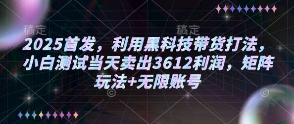 2025首发，利用黑科技带货打法，小白测试当天卖出3612利润，矩阵玩法+无限账号【揭秘】-靠谱项目库