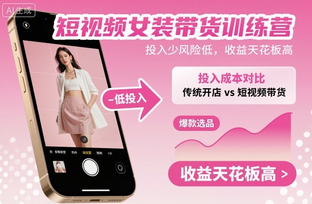 短视频女装带货训练营，投入少风险低，收益天花板高-靠谱项目库