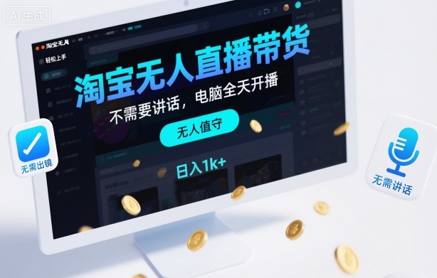 淘宝无人直播带货，不需要出镜，不需要讲话，电脑全天开播，轻松上手，日入1k+【揭秘】-靠谱项目库