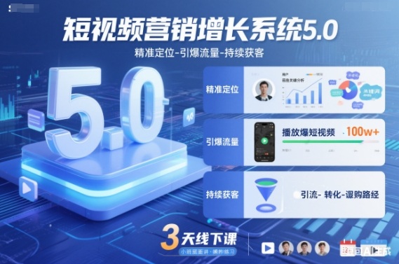 短视频营销增长系统5.0，精准定位-引爆流量-持续获客，3天线下课（音频+图片）-靠谱项目库
