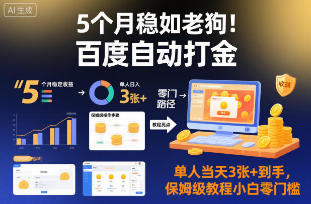 5个月稳如老狗！百度自动打金，单人当天3张+到手，保姆级教程小白零门槛【揭秘】-靠谱项目库