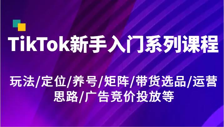 TikTok新手入门系列课程，玩法/定位/养号/矩阵/带货选品/运营思路/广告竞价投放等-靠谱项目库