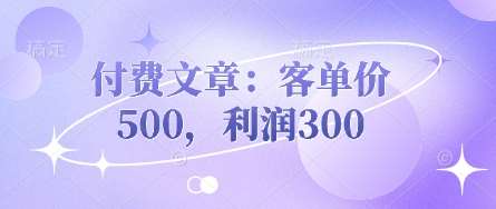 付费文章：客单价500，利润300-靠谱项目库