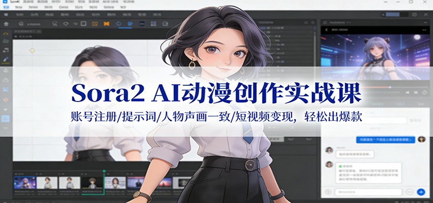 Sora2 AI动漫创作实战课：账号注册/提示词/人物声画一致/短视频变现，轻松出爆款-靠谱项目库