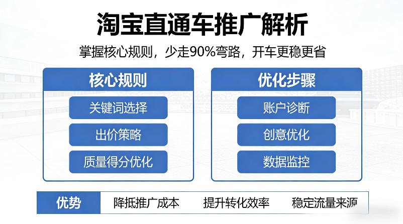 淘宝直通车推广解析，掌握核心规则，少走90%弯路，开车更稳更省-靠谱项目库