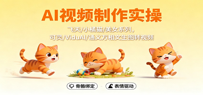 AI视频制作实操，飞天/小橘猫/美女系列，可灵/ViduAl/通义万相文生图转视频-靠谱项目库