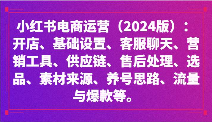 小红书电商运营（2024版）：开店、设置、供应链、选品、素材、养号、流量与爆款等-靠谱项目库