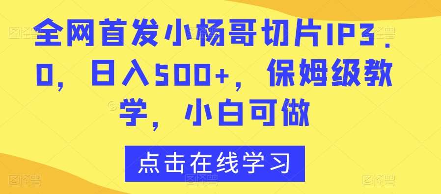 全网首发小杨哥切片IP3.0，日入500+，保姆级教学，小白可做【揭秘】-靠谱项目库