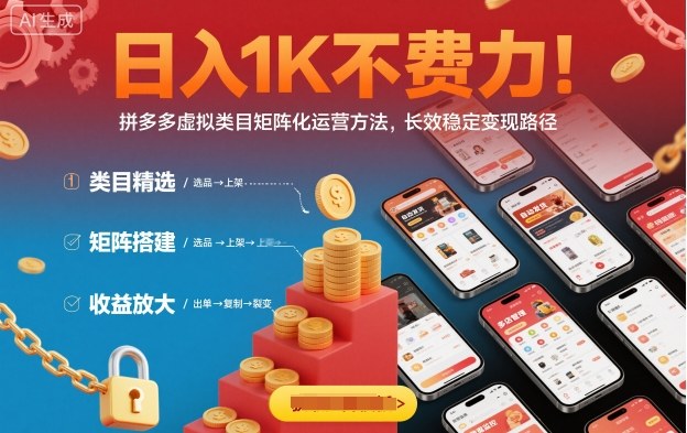 日入1K不费力！拼多多虚拟类目矩阵化运营方法，长效稳定变现路径-靠谱项目库