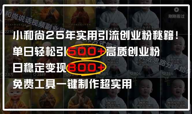 （14436期）小和尚2025年实用引流秘籍！单日轻松引500+高质量创业粉，日变现800+，…-靠谱项目库
