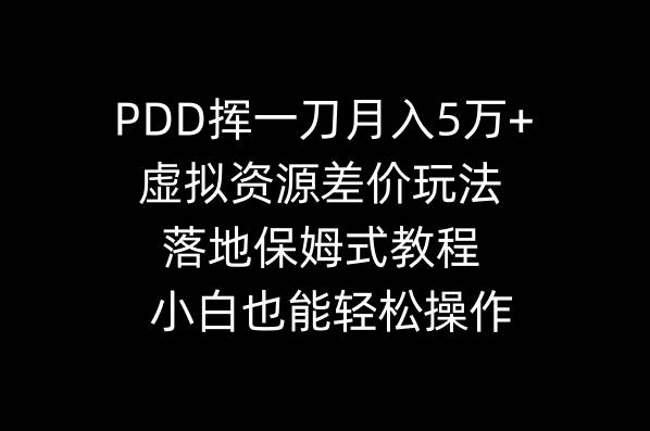 PDD挥一刀月入5万+，虚拟资源差价玩法，落地保姆式教程，小白也能轻松操作-靠谱项目库