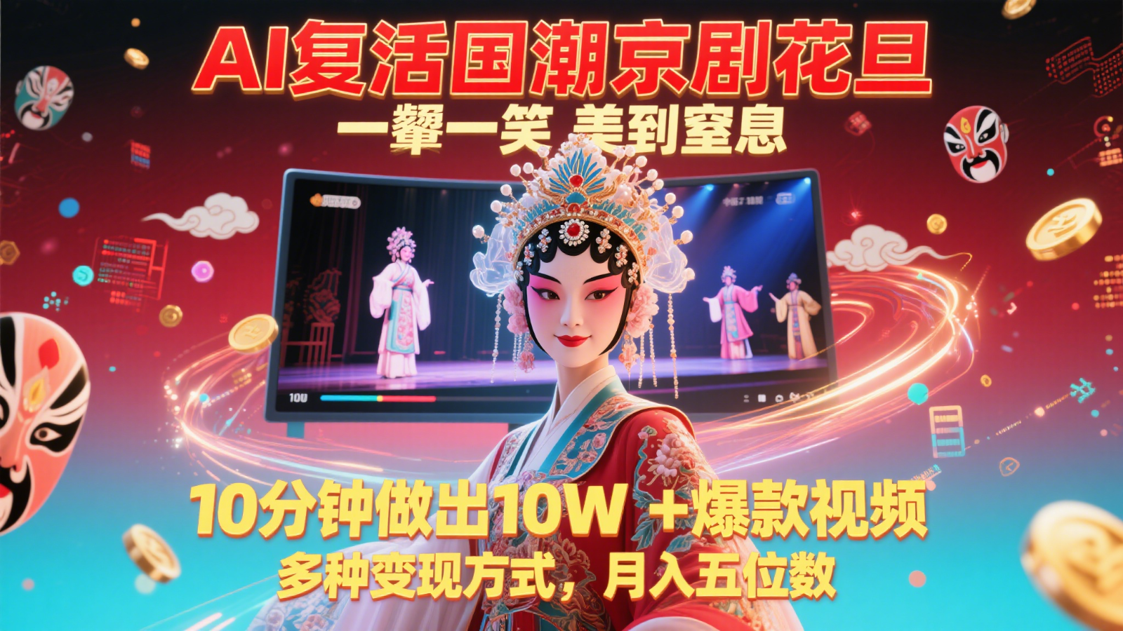 AI复活国潮京剧花旦，一颦一笑美到窒息，10分钟做出10W+爆款视频，多种变现方式-靠谱项目库