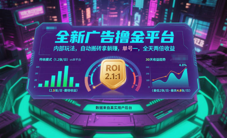 全新广告撸金平台，内部玩法，自动搬砖拿躺賺，单号一天保底2张+，全天两倍收益【揭秘】-靠谱项目库