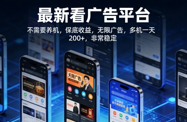 最新看广告平台，不需要养机，保底收益，无限广告，多机一天200+，非常稳定【揭秘】-靠谱项目库