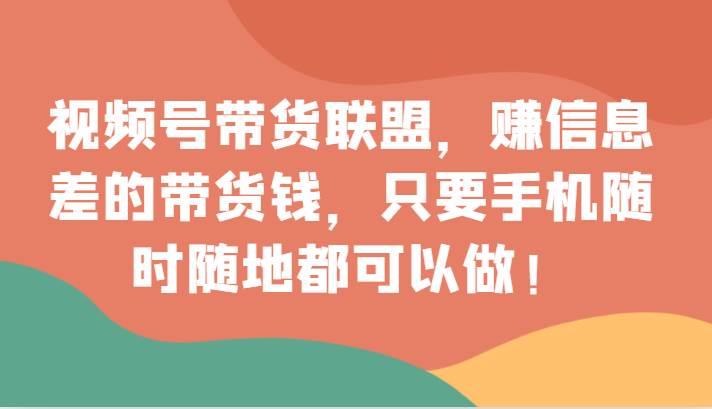视频号带货联盟，赚信息差的带货钱，只需手机随时随地都可以做！-靠谱项目库