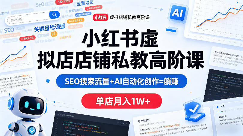 小红书虚拟店铺私教高阶课，SEO搜索流量+AI自动化创作=躺賺，单店月入1W+-靠谱项目库