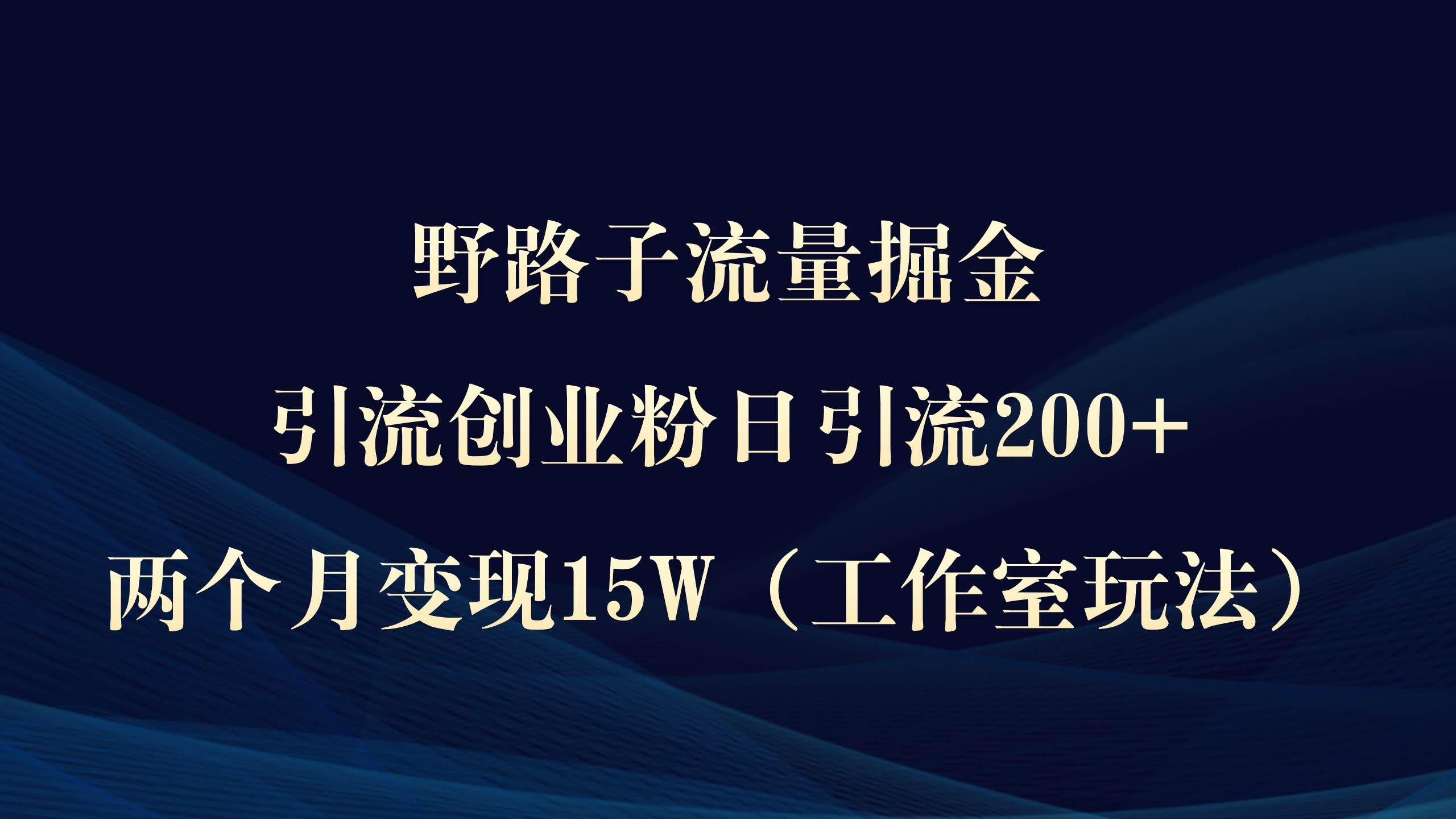 （9513期）野路子流量掘金，引流创业粉日引流200+，两个月变现15W（工作室玩法））-靠谱项目库