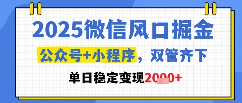 2025微信风口掘金，公众号+小程序双管齐下，单日稳定变现1k+【揭秘】-靠谱项目库