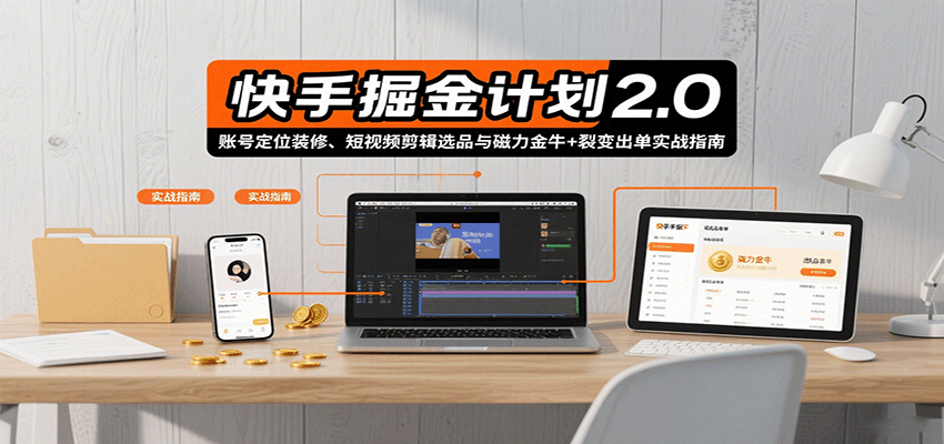 快手掘金计划2.0，账号定位装修、短视频剪辑选品与磁力金牛+裂变出单实战指南-靠谱项目库