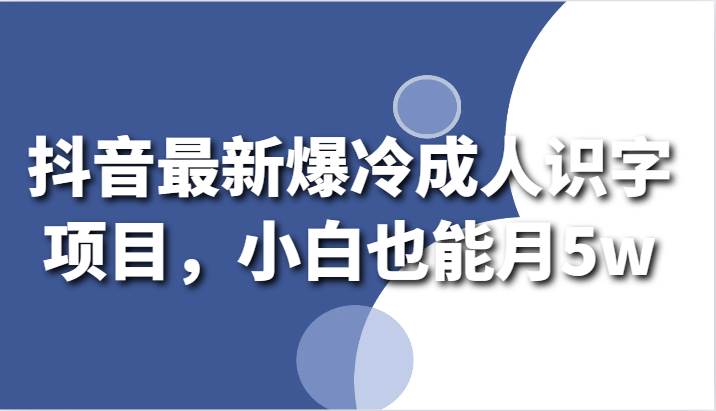 抖音最新爆冷成人识字项目，小白也能月5w-靠谱项目库