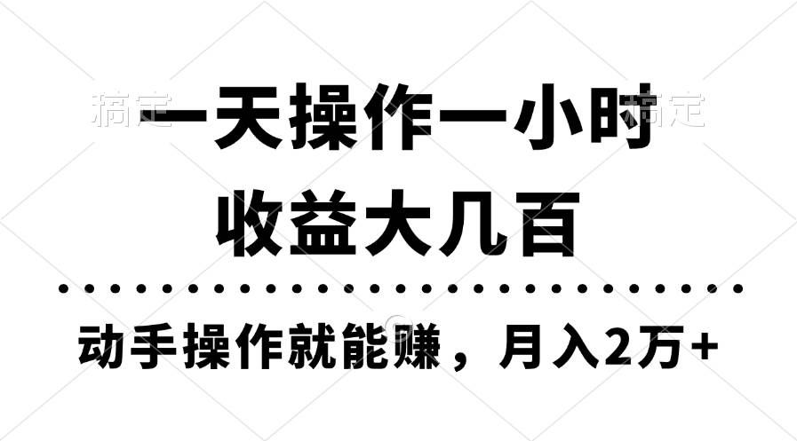 （11263期）一天操作一小时，收益大几百，动手操作就能赚，月入2万+教学-靠谱项目库