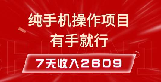 纯手机操作的小项目，有手就能做，7天收入2609+实操教程【揭秘】-靠谱项目库
