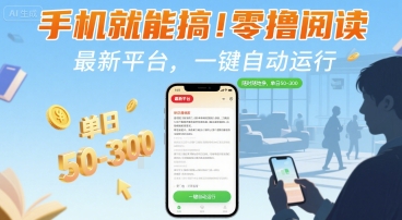 手机就能搞！零撸阅读挂G，最新平台，一键自动运行，随时随地挣，单日50-3张+【揭秘】-靠谱项目库